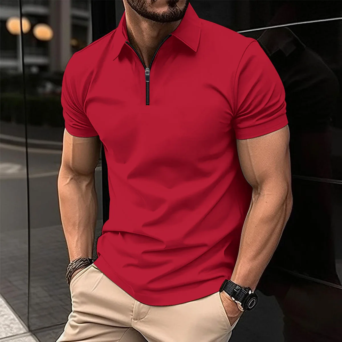 European-american ins cross-border 2024 summer men's fashion casual lapel zipper solid color sports breathable POLO shirt Polo s