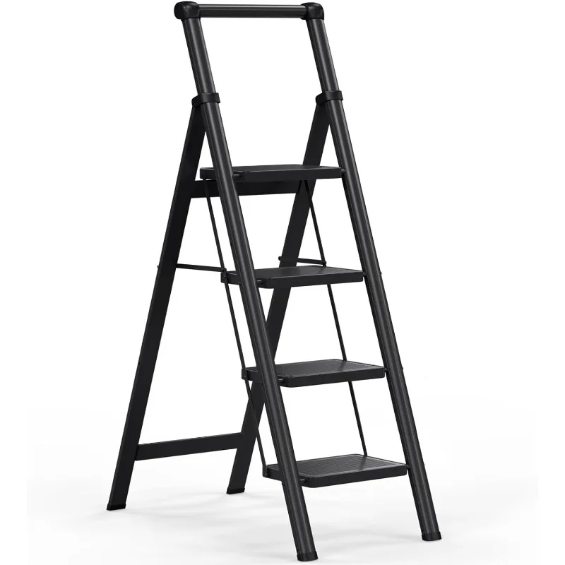 

4 Step Ladder, Folding Steps Stool with Handrails, 500LBS Capacity Sturdy& Portable Ladder for Home Kitchen Library Office