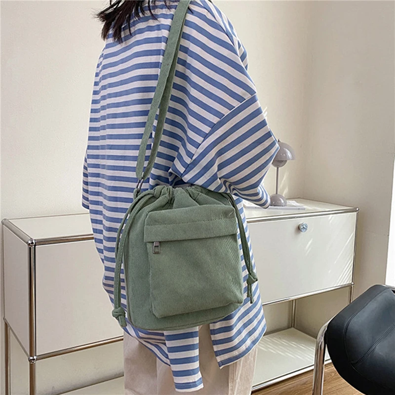 Korean Version Cross Body Bag Women Pleated Drawstring Pocket Opening Nylon Shoulder Satchel Fashionable Niche Casual