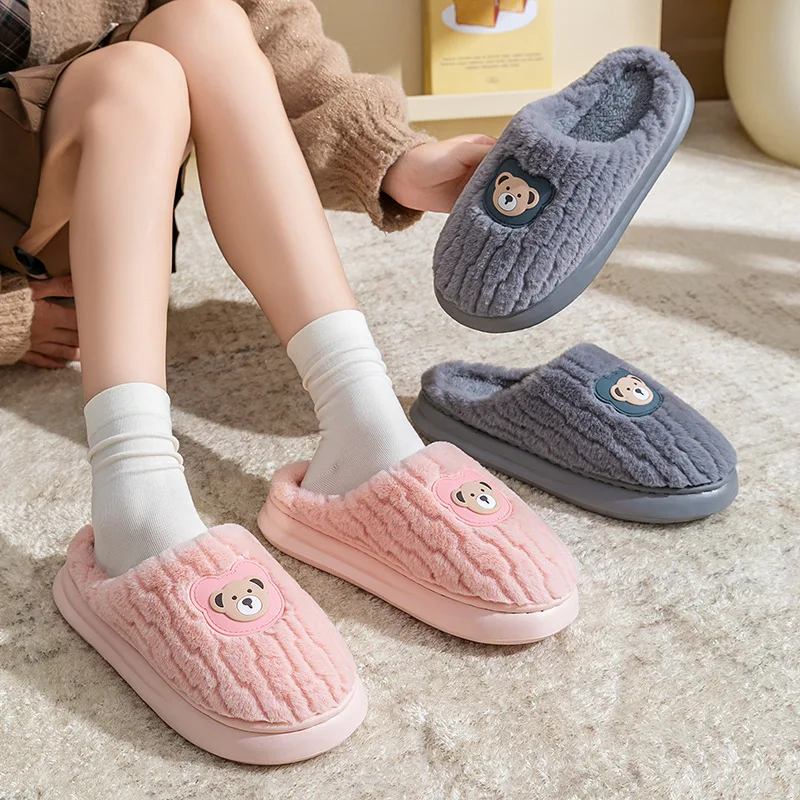 Indoor Wool and Velvet Cute Cotton Slippers Women's Autumn and Winter 2026New Home Thermal Slippers Men's