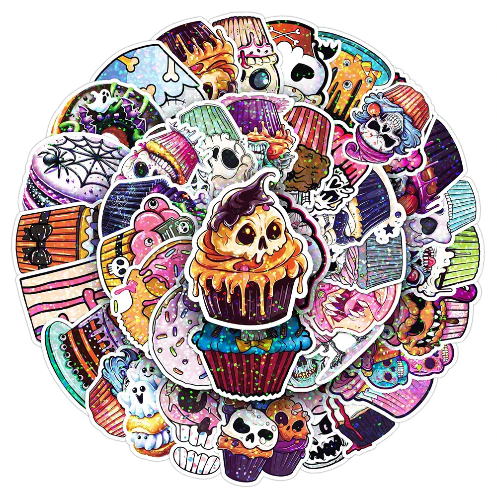 

10/30/50pcs Gothic Halloween Skull Cake Stickers Funny Cartoon Declas Toys DIY Suitcase Laptop Helmet Graffiti Sticker for Kids