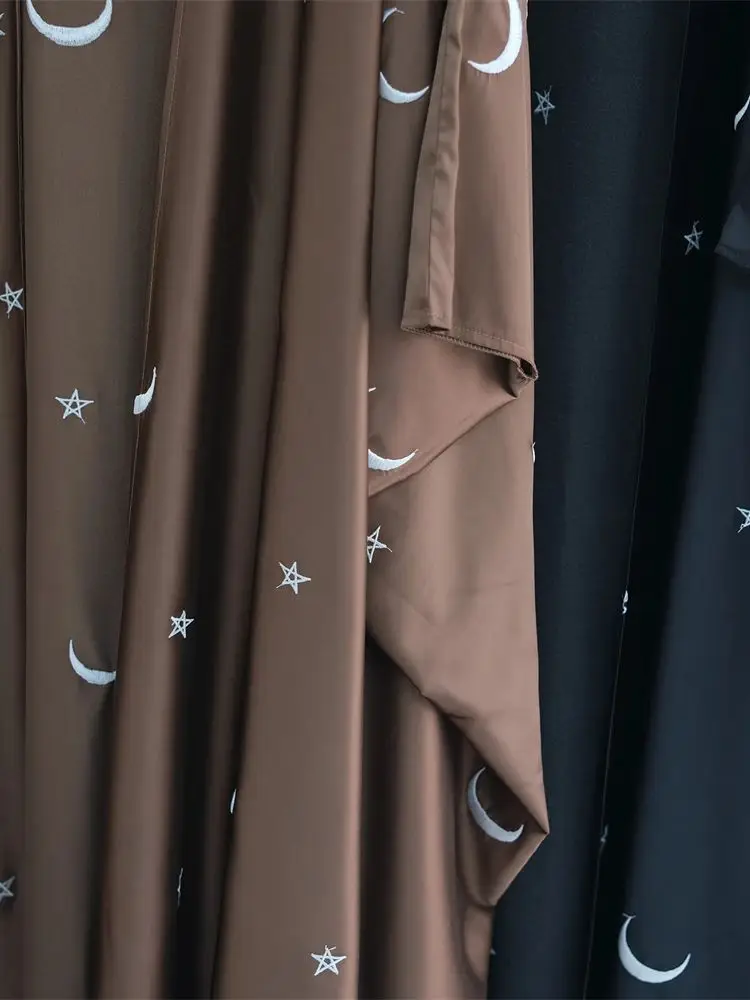 Open Satin Star Moon Embroidery Batwing Abaya Dubai Luxury Modest Kimono Muslim Palestine Abayas for Women Islam Clothing Kebaya