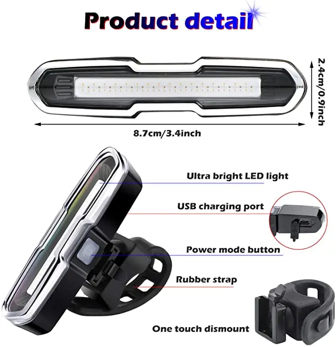 Bicycle Rear Light Ultra Bright USB Rechargeable High Intensity LED Tail Light Accessories for Cycling Mountain Bike Light