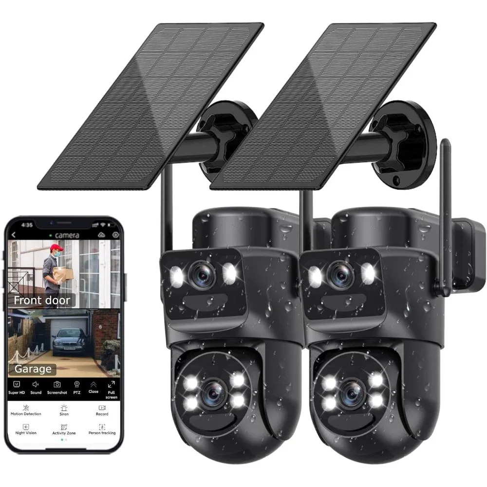

6-мегапиксельная солнечная камера видеонаблюдения, беспроводная наружная, 5g/2,4g Wi-Fi 6, панорамная и отслеживающая двойная линза 2-в-1 для домашней безопасности с цветным