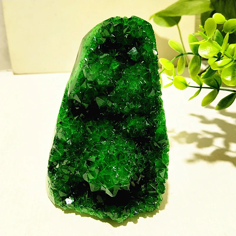 Natural stone Green Geode Quartz Crystal Cluster Home Room decoration display pierre naturelle Healing