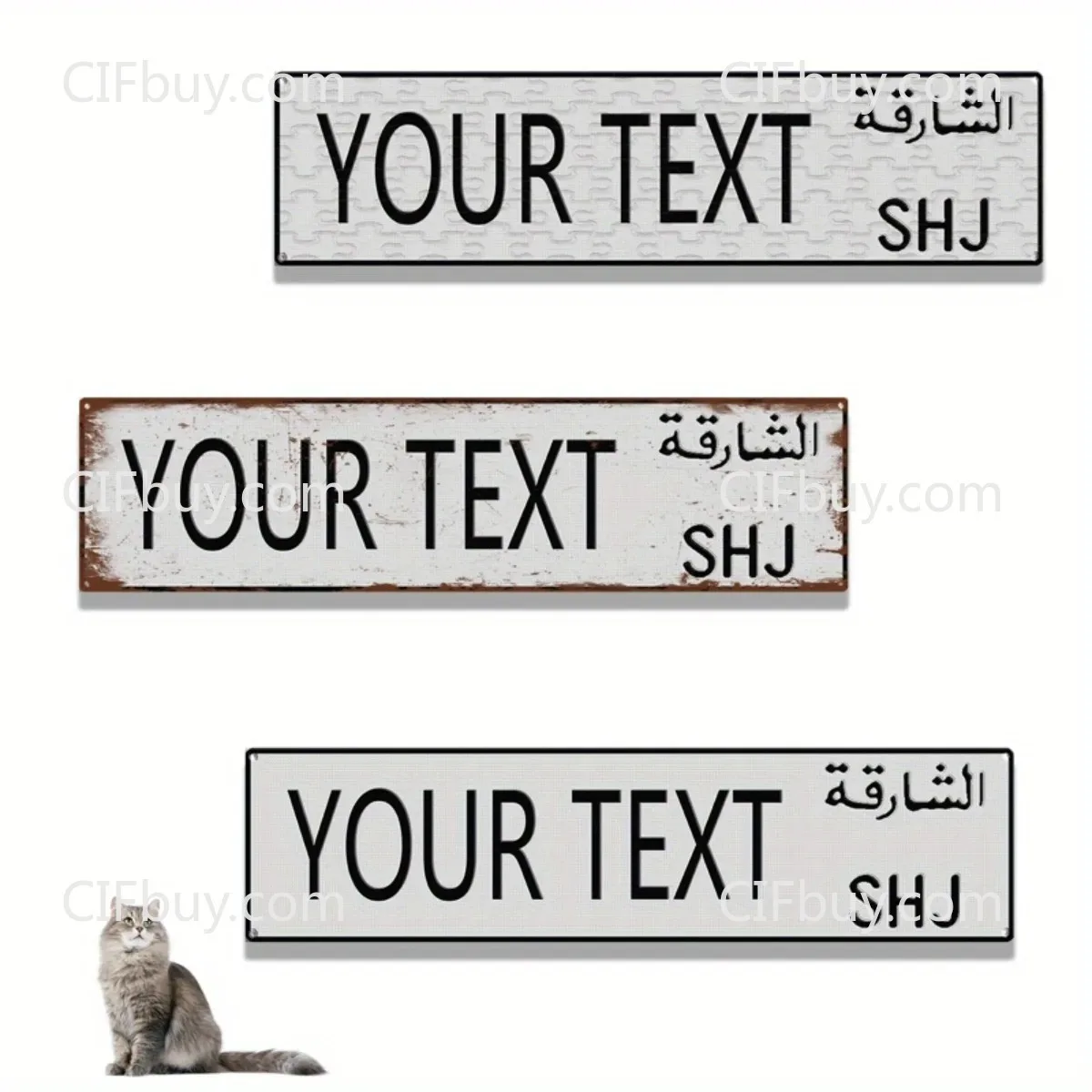 Distressed Customizable Sharjah Wall Plaque, White‑Black Custom‑Text Aluminum Art, Wall‑Ornament for Bar Cafe Garage, Decor Only view 3