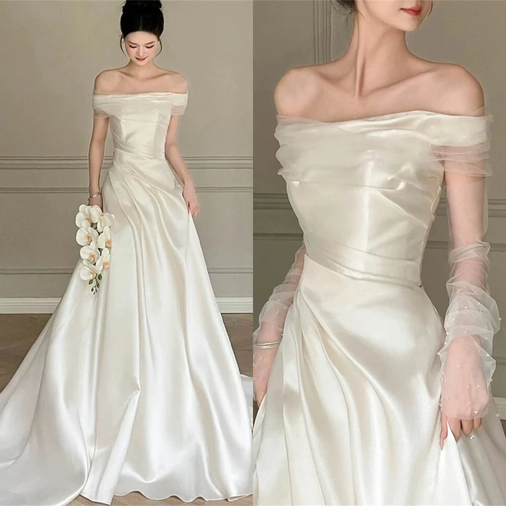 

Customized Elegant Boat Neck Evening Dress and Exquisite Satin Special Occasion Gowns and Delicate Short Sleeves Prom Dresses