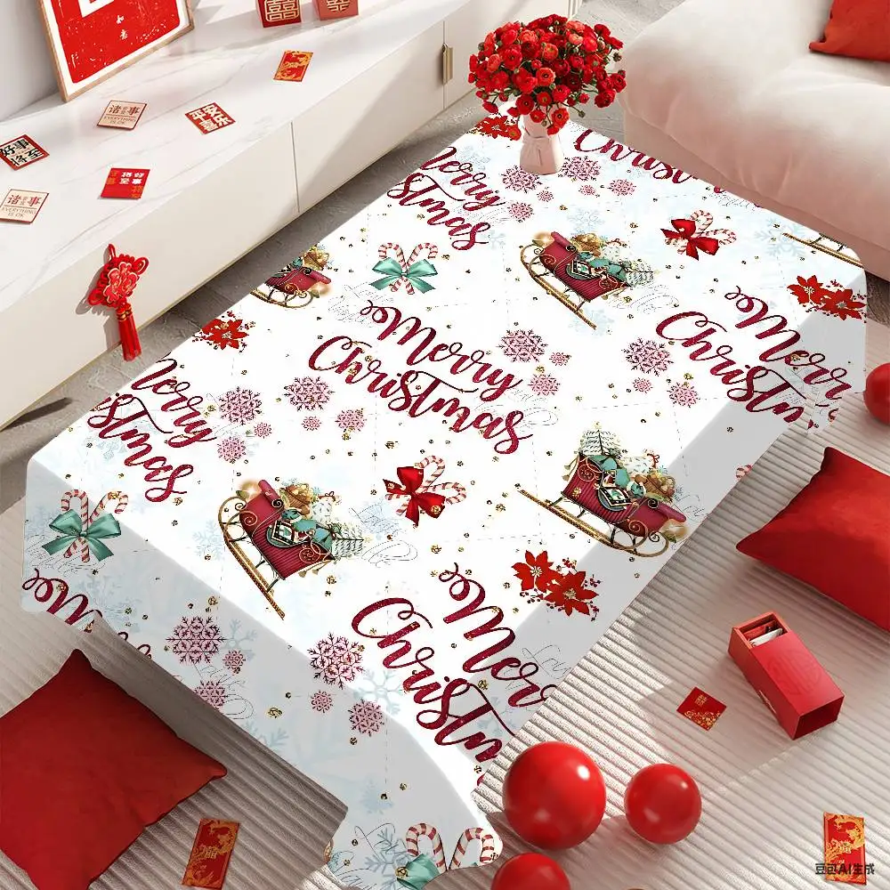 2026 Christmas Table Cloth Tablecloth Waterproof Oil-Proof Stain-Resistant Wipeable Rectangle Table