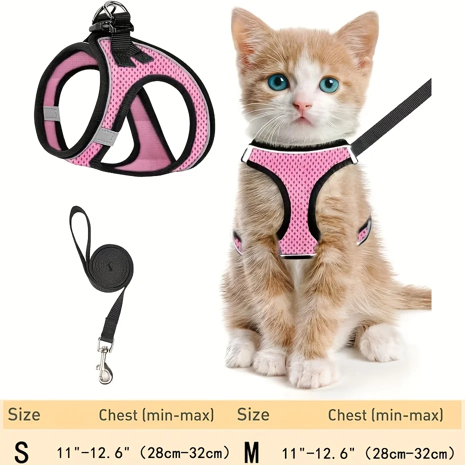 Dog Walking Harness and Leash Set, Escape-Proof Harness with Soft Mesh, Adjustable Straps, Reflective Strips, Suitable for Kittens and Small Dogs