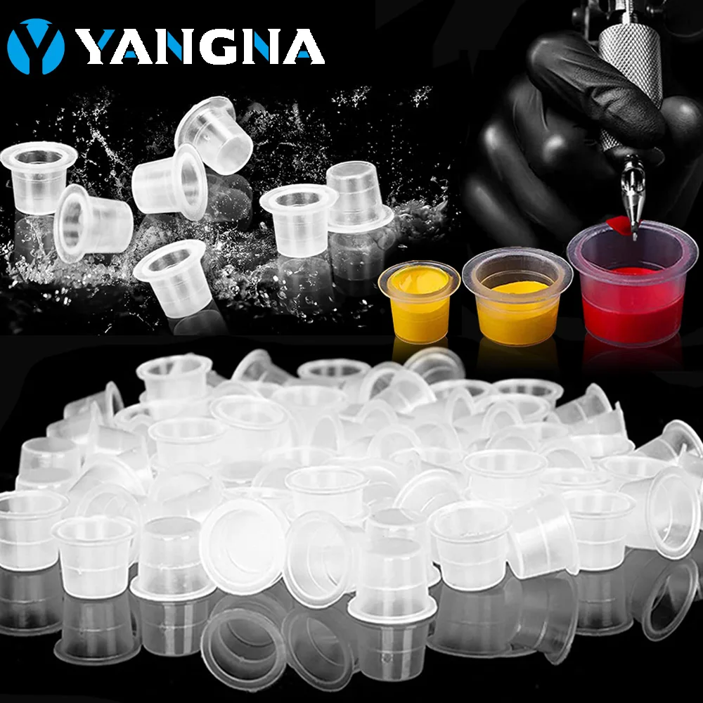 

100PCS Disposable Tattoo Ink Cups 8/11/15mm Permanent Makeup Pigment Clear Holder Container Caps Tattoo Accessories