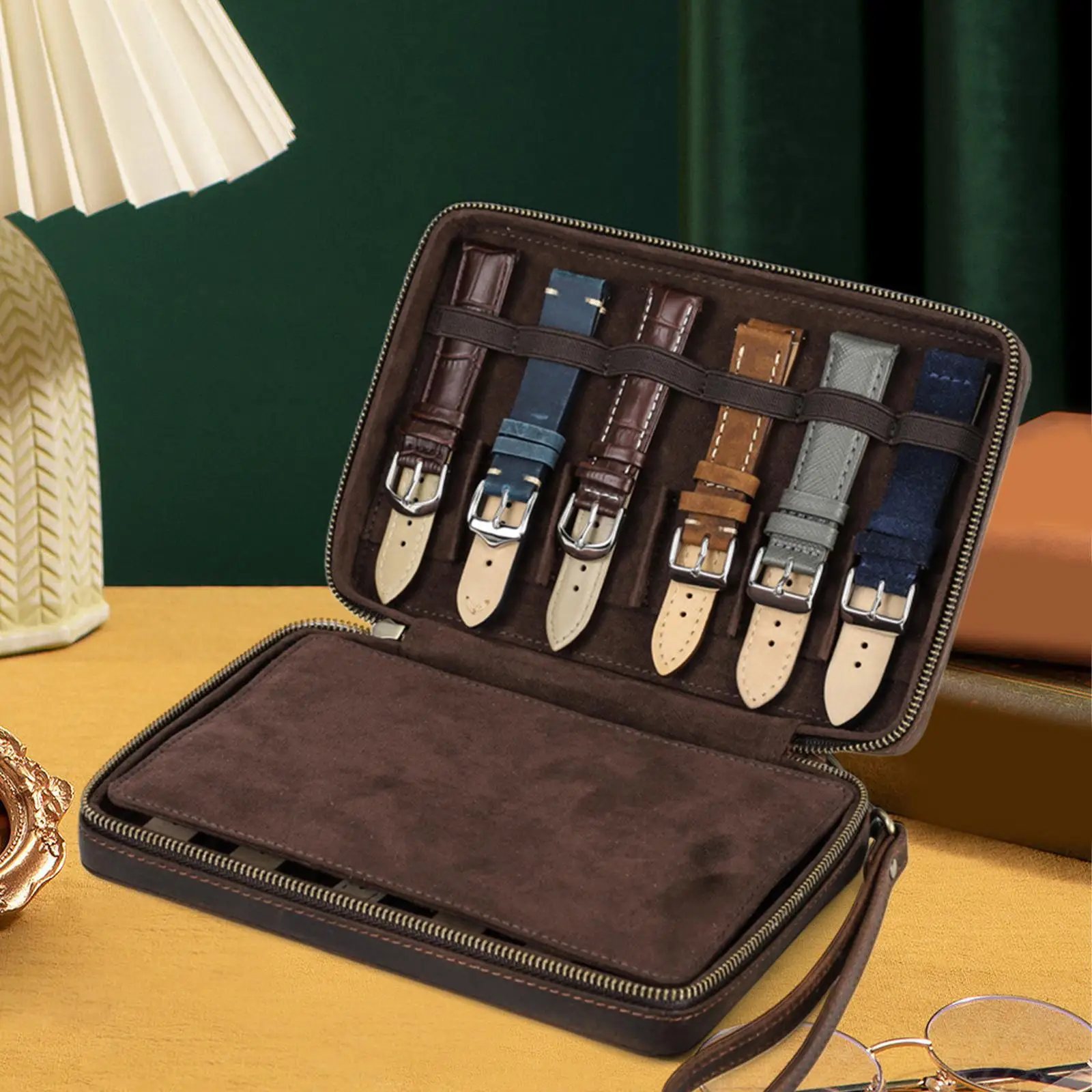 

Watch Band Storage Box Handcrafted PU Leather Multiuse Anti Scratching Portable for Shop Display Home Bedroom Travel Men