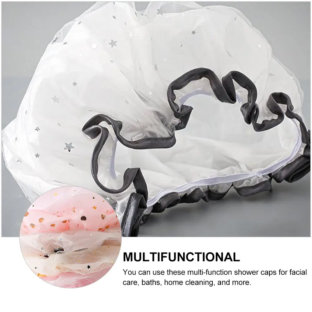 

3pcs Waterproof Shower Cap Bathing Caps For Women Elastic Thick Reusable Hair Oil Treatment Hat Home Cleaning Bath Cap Fresh