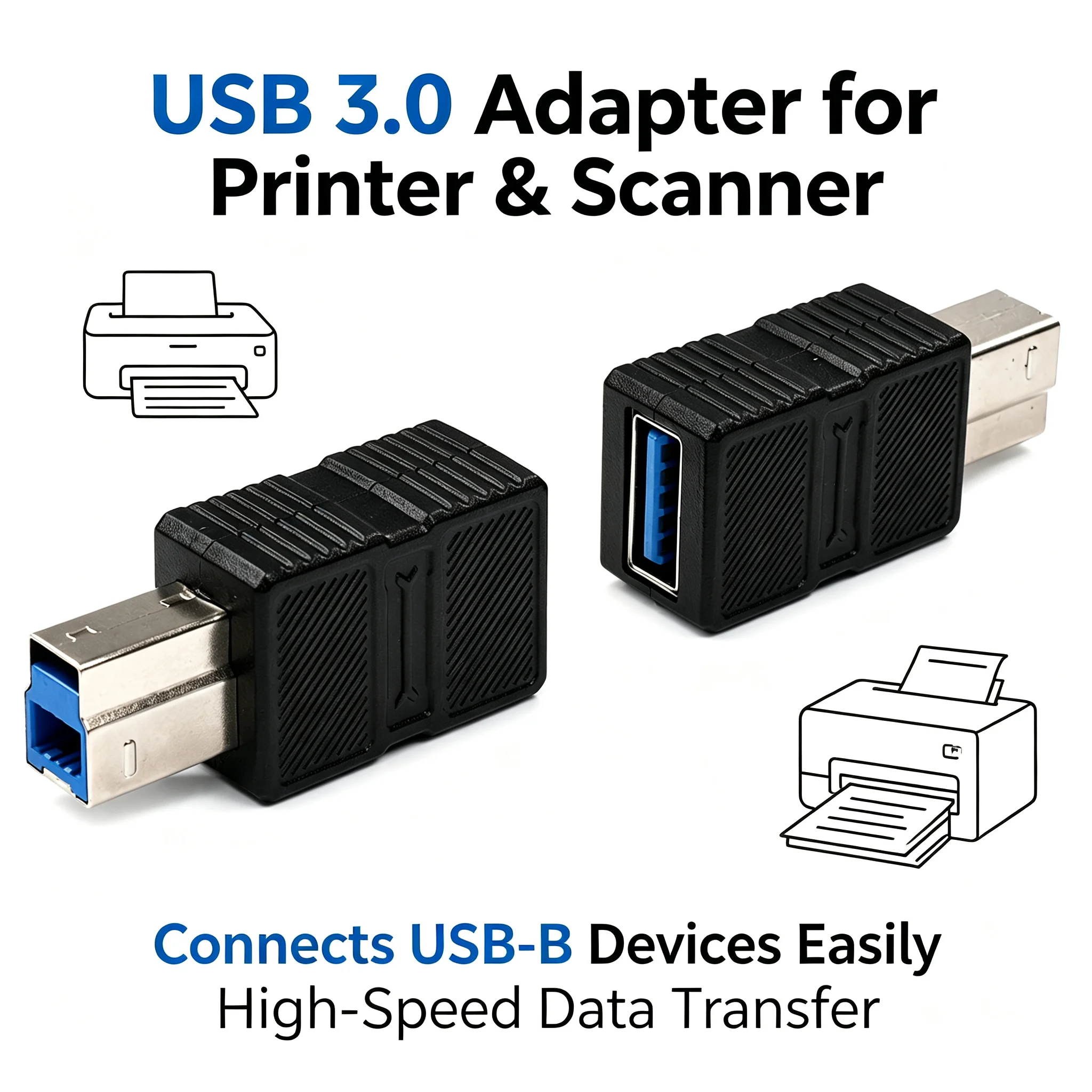 USB 3.0 Adapter, USB‑A Female to USB‑B Male 5Gbps High‑Speed Data Converter Connector for Printer, Scanner, Desktop PC