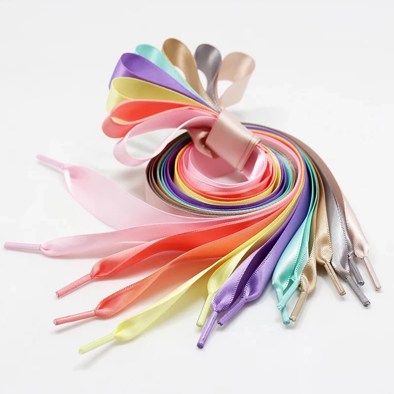 1Pair 22 Colors Silk Satin Shoelaces 2 CM Width Flat Ribbon Shoe laces Boots Women Sneakers Shoelace Length 80CM 100CM 120CM S1