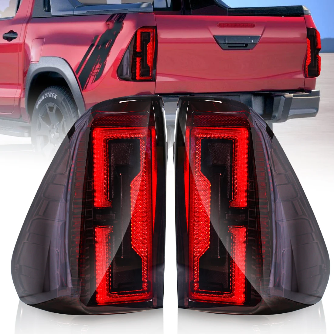 Car Rear Tail Brake Light Assembly With Wiring Smoke Black Lens For Toyota Hilux Revo 2015 2016 2017 2018 2019 2020 2021 2022