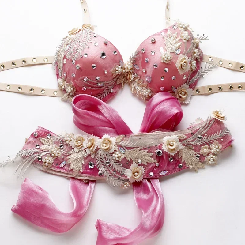 Роскошный Бриллиантовый новый комплект из трех предметов для индийских танцев, юбка, современное танцевальное платье, бюстгальтер, юбка с поясом