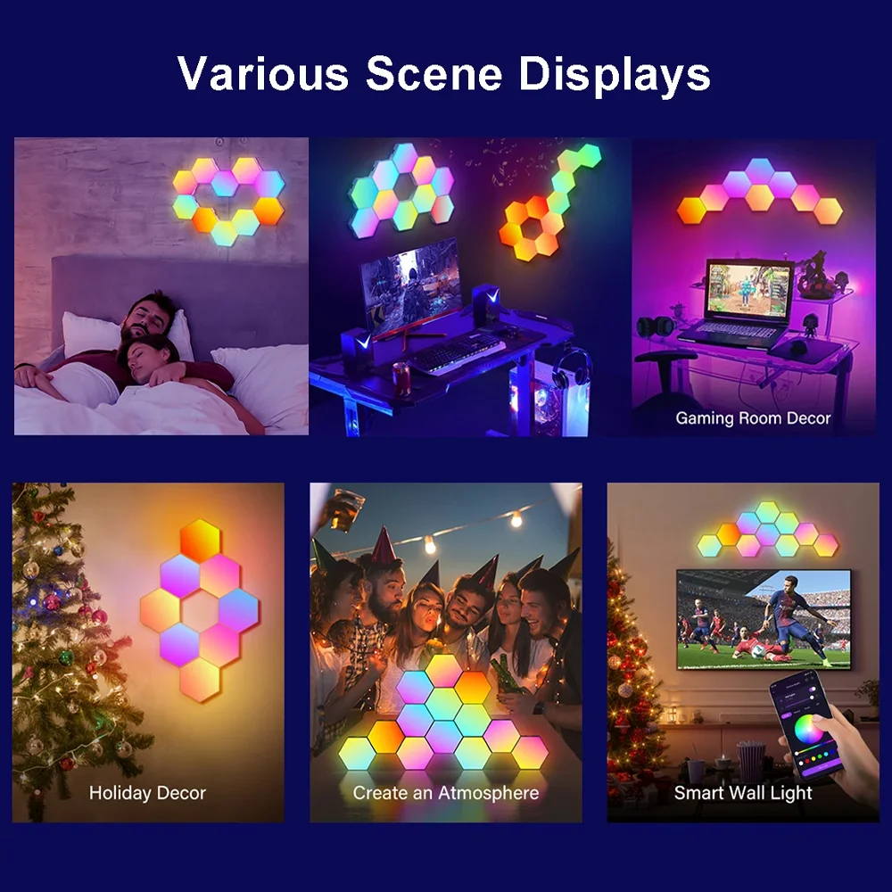 RGB Wandleuchte Farbwechselnde Ambiente-Nachtbeleuchtung Intelligente Sechseckige Form MeRGBW APP DIY Musik-Synchronisation Spielzimmer Zuhause