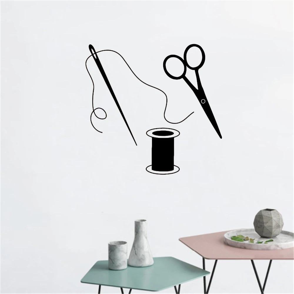 Scissors Wall Stickers Sewing Tailor Wall Decals For Fabric Sewing Room Removable Vinyl Art Mural Home Decor