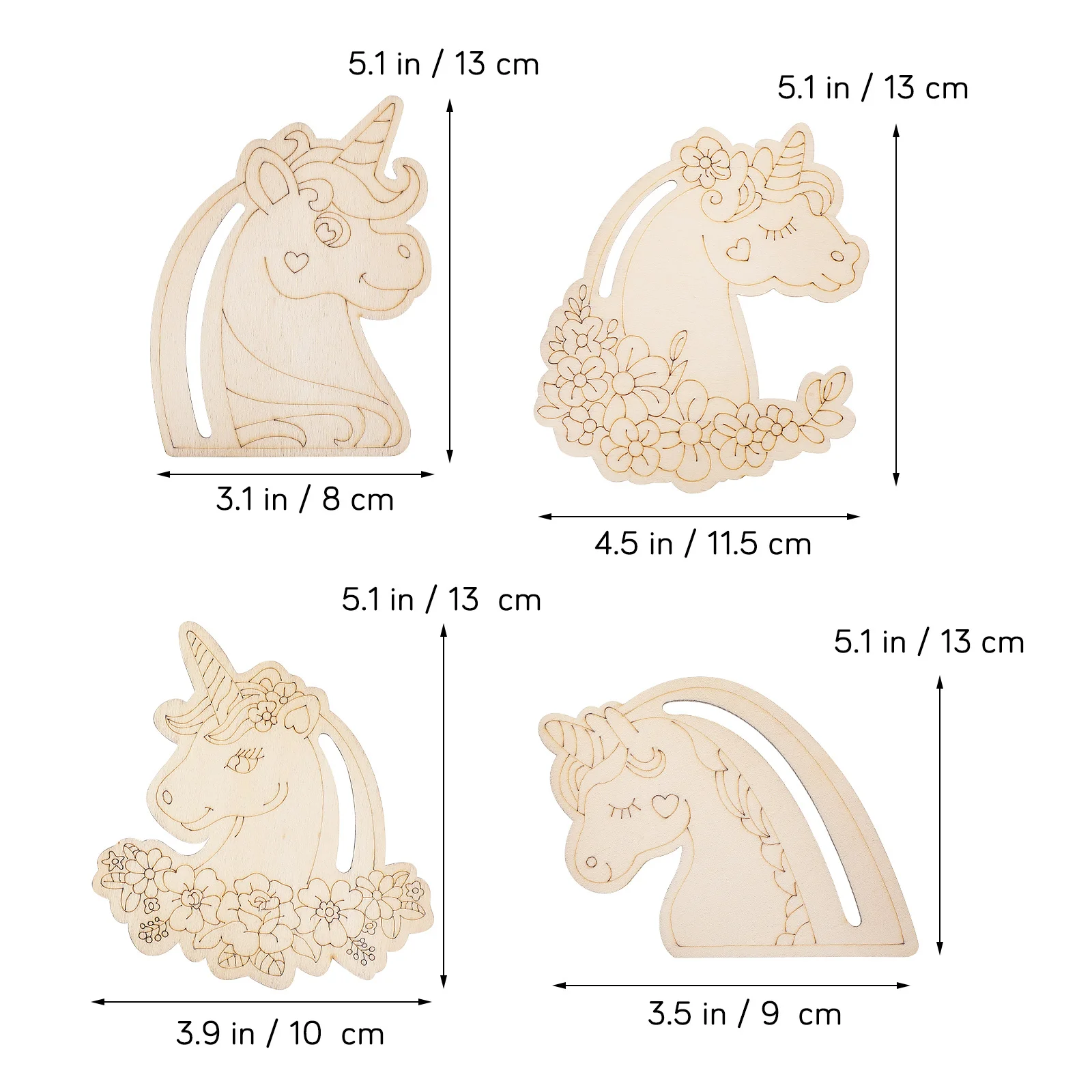유니콘 나무 공예 키트 블랭크 우드 컷아웃 무도색 유니콘 장식 예술 프로젝트를 위한 정교한 컷아웃