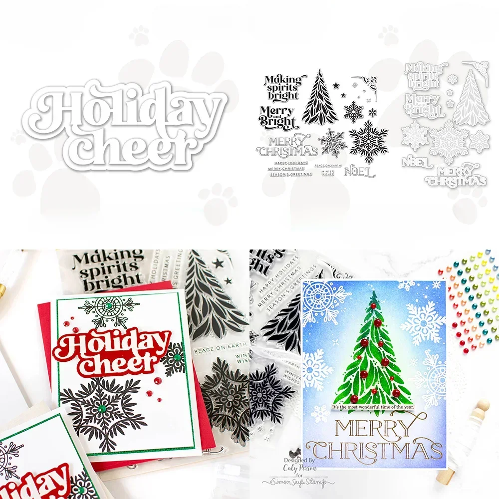 Merry Spirits Clear Stamp Metal Cutting Dies and Clear Silicone Stamps for Scrapbooking DIY Paper Cards Photo Album Decor Craft