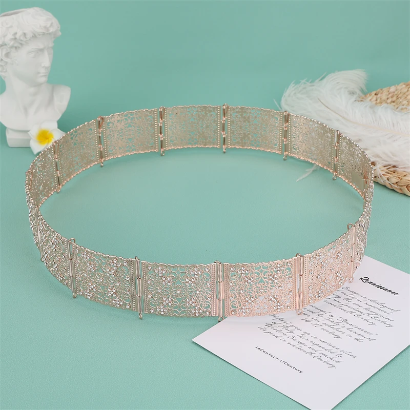 Moroccan Full Rhinestone Wedding Dress Belt, Metal Gold Plating Cadeia Nupcial Cadeia, Caftan Corpo Cadeia Jóias