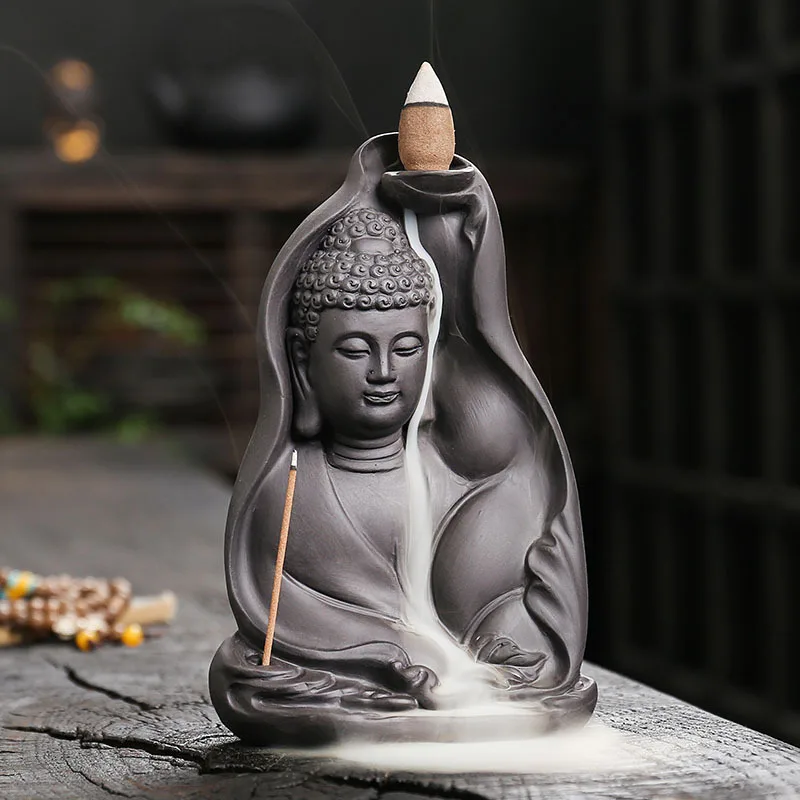 1pc Backflow Incense Burner Auspicious Clouds Buddha Purple Clay Backflow Incense Burner Incense Burner Holder (Without Incense)