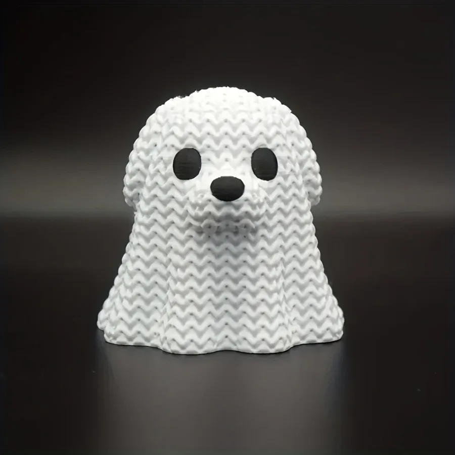 تمثال كلب شبح محبوك، زخرفة شبح كلب الهالوين، اختيار مثالي لتزيين جو الهالوين، مناسب لتزيين حفلات الهالوين الداخلي/الهالوين، سطح الطاولة أو الحديقة أو رف الكتب، زينة المنزل، مثالي للهالوين