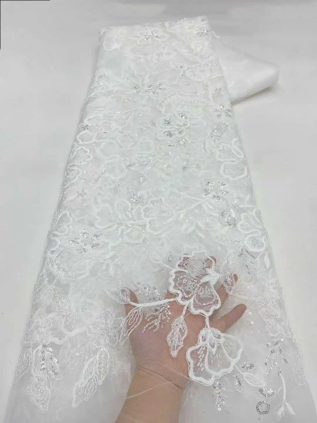 

Элитная африканская кружевная ткань с пайетками 2026: Французско-нигерийское кружево для пошива праздничных платьев, свадебных нарядов и рождественских костюмов