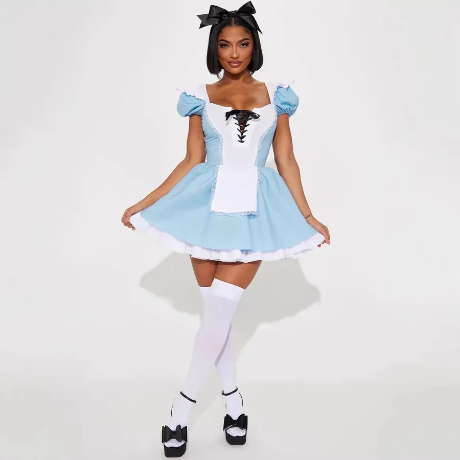 New 2026 Halloween Alice Maid Uniform Large Size Cosplay Costume Popular Cross-Border Polyester Ladies Traditional Ethnic Wear