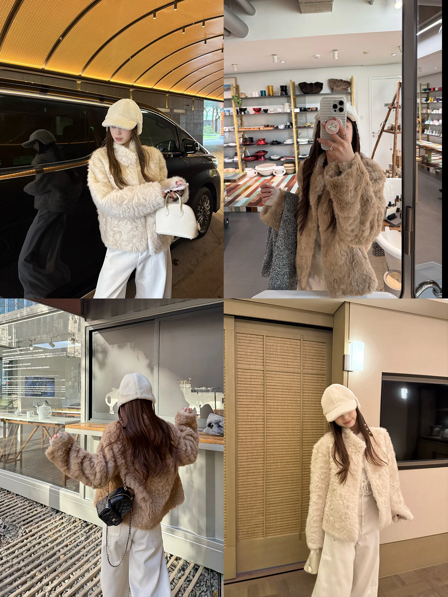 

FCY Studio Short Lamb Fur Jacket Women's Clean Fit Long Sleeve Winter Coat Sweet Tea Mousse Simulation Small Beard Wool Outer...