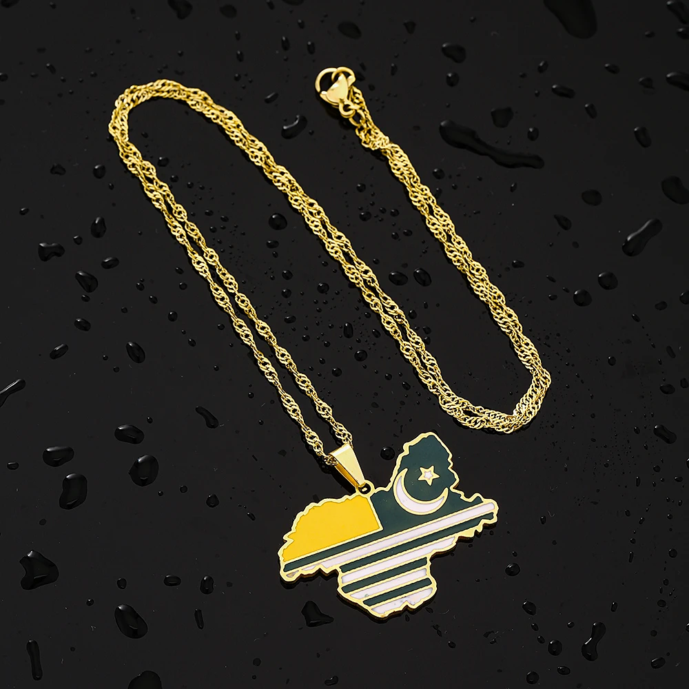 Fashion Jammu and Kashmir Map Flag Pendant Necklace Stainless Steel Men Women Ethnic Maps Jewelry Gift