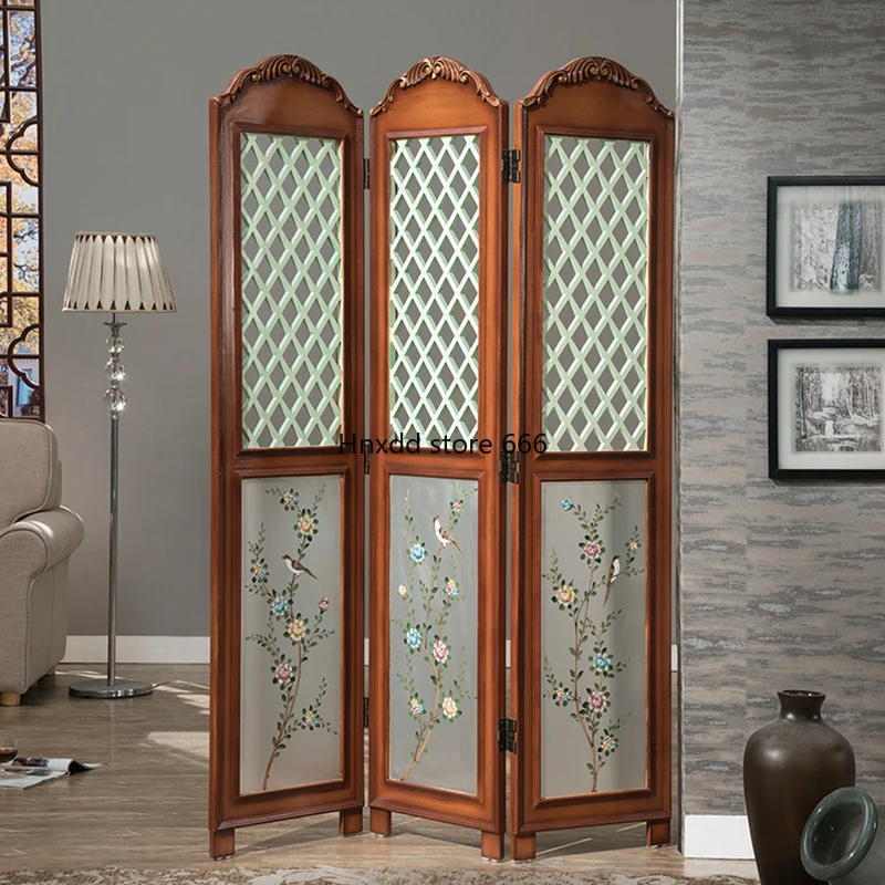 New Chinese screen partition living room retro hand-painted folding screen American home mobile push-pull decoration