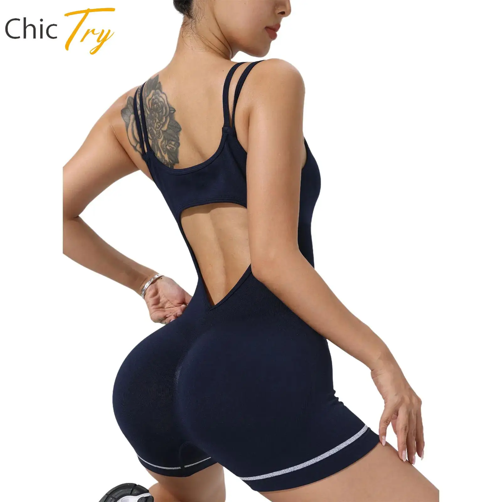 

Womens Sexy Moisture-Wicking Yoga Sports Jumpsuit Workout Bodysuit Breathable Double Shoulder Straps Sleeveless Fitness Bodysuit