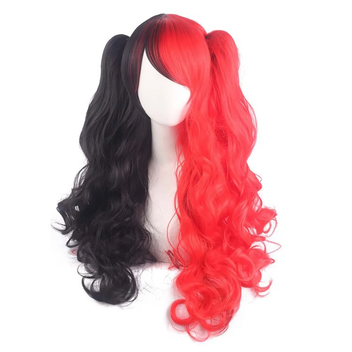Halloween Party Role Play Girls Long Curly Lolita Double Ponytail Synthetic Gold Pink Wig