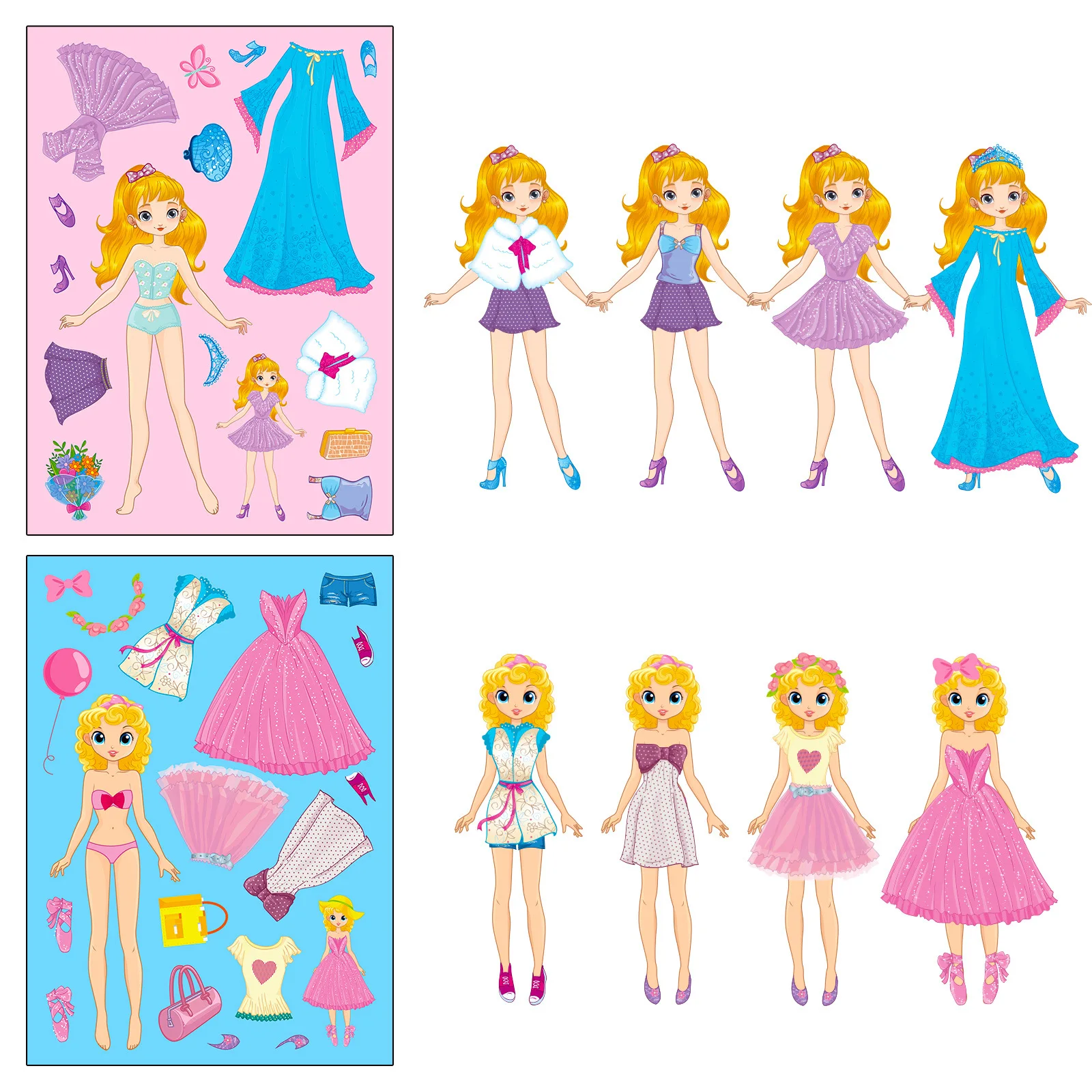 6 Sheets Children DIY Puzzle Sticker Games 6 Princess Make A Face Funny Assemble Jigsaw Stickers Kids Educational Toys