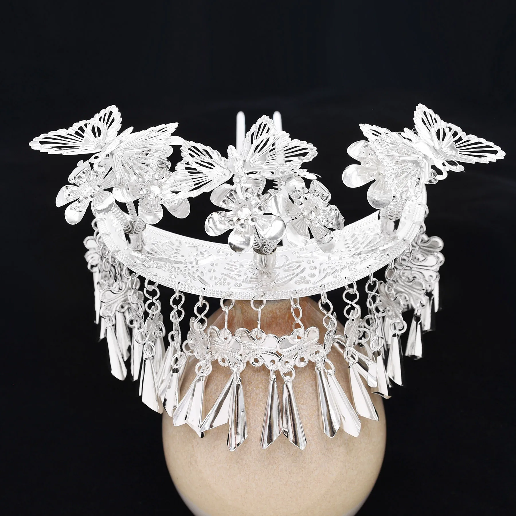 Miao Feng Butterfly Flower Tassel Pendant Headwear Flower Beads Hair Pins Handmade butterfly Jewelry