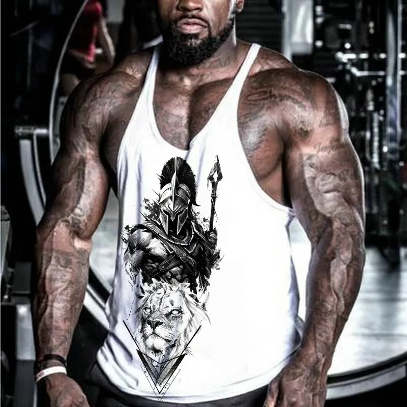 Herren-Tanktop mit Spartan- und Löwen-Grafik, ärmelloses Fitness-Shirt, atmungsaktiv, stilvoll, bequem für Bodybuilding und Training