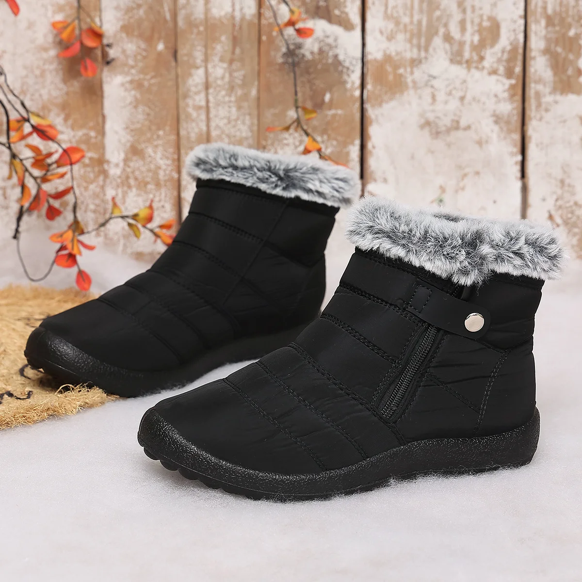 New winter women's slip-on ankle boots: comfortable, warm, lightweight, and durable winter short boots
