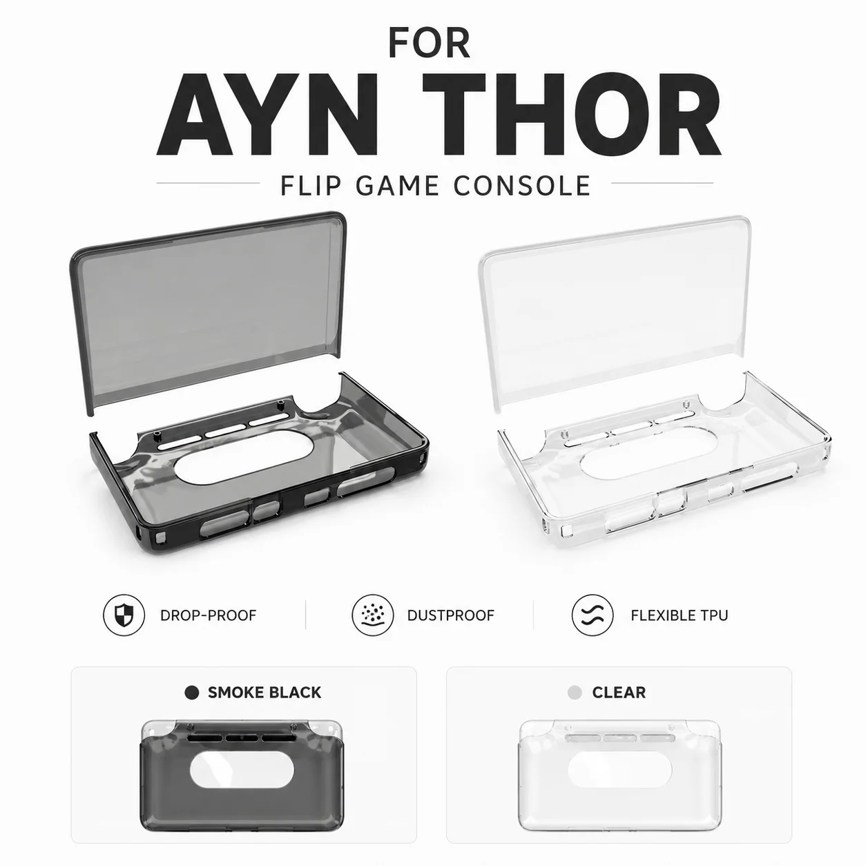 For AYN THOR Handheld Game Console TPU Case Transparent Soft Shell For Odin Thor Flip Game Console Drop-proof Dustproof