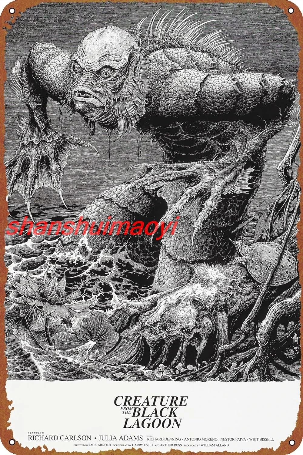 Póster de película de terror de la criatura del laguna negra 2018, letrero de Metal Retro, letrero de estaño Vintage para cafetería, Bar, decoración de pared del hogar, letrero sha
