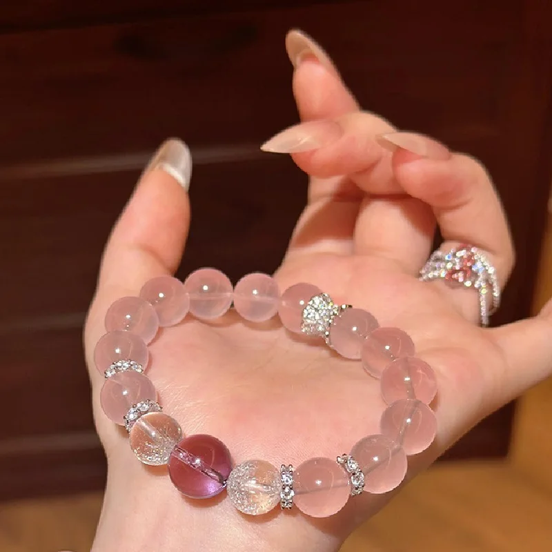 

Natural Horse Powder Crystal Bracelet, Amethyst Transfer Bead Women's Bracelet Niche Design