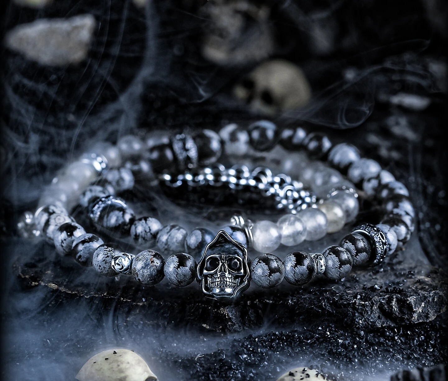 [Strange Realm] Dark Wind Snowflake Obsidian Bracelet Men's Fog Crystal Bracelet Beads
