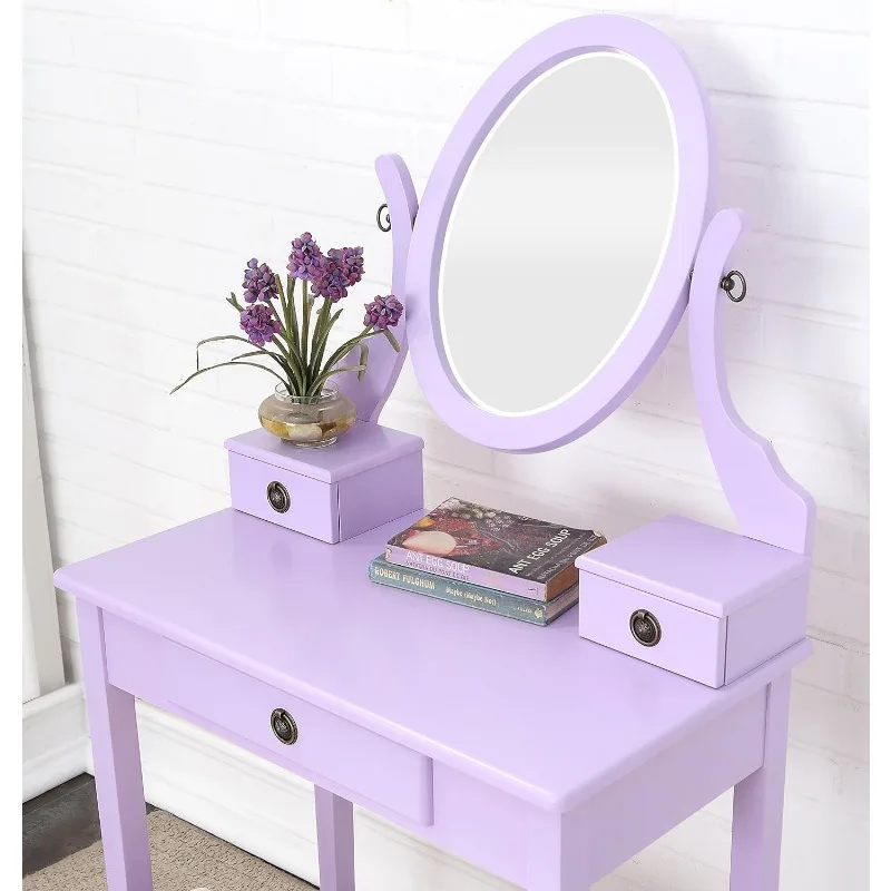 Vanity Desk, 4 Drawer Storage Dresser, Wood Makeup Vanity Table and Stool Set, Small Vanity Make Up Desk for Bedroom Furniture