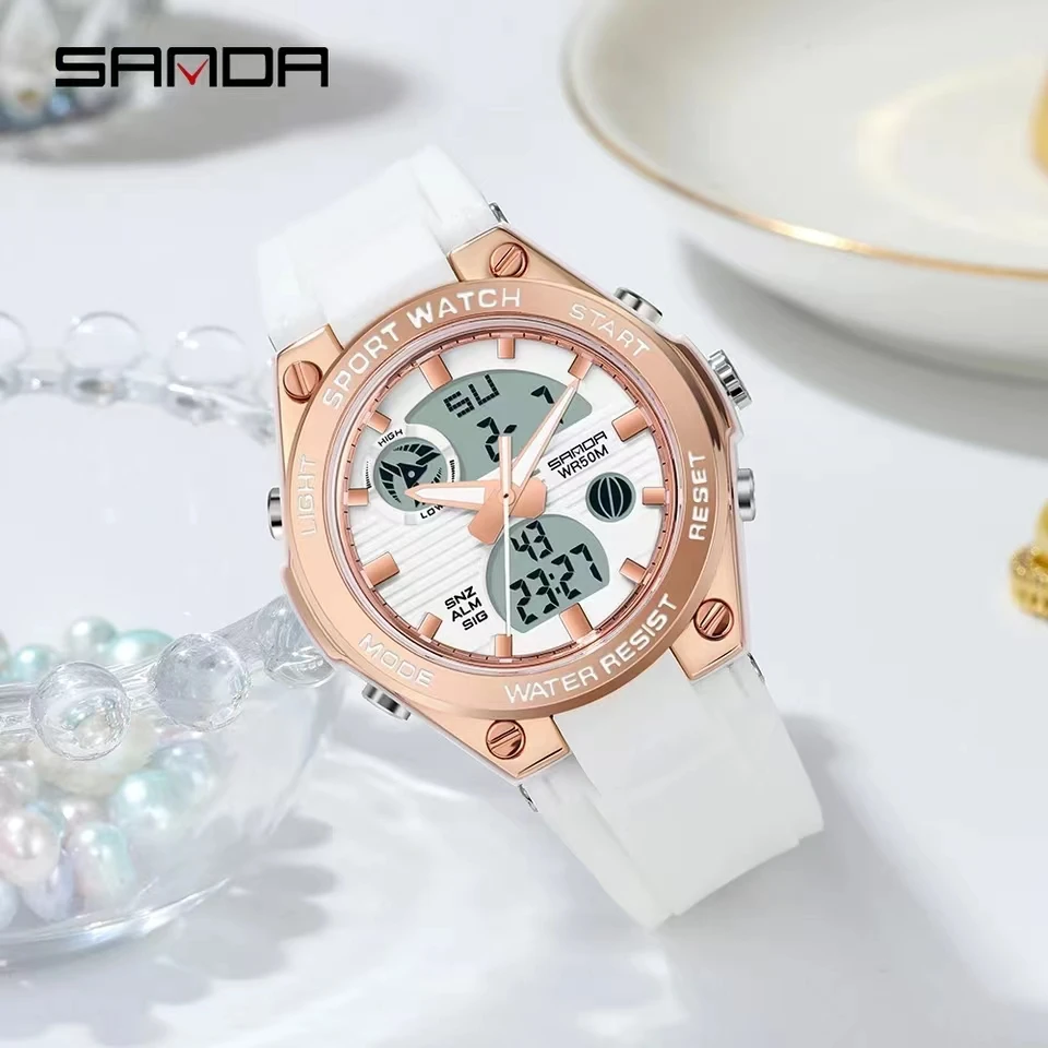 Hot Sale Sanda 6067 Fashion Relogio For Teenagers Girls TPU Strap Waterproof Digital Analog Display Alarm Mode Women Watch