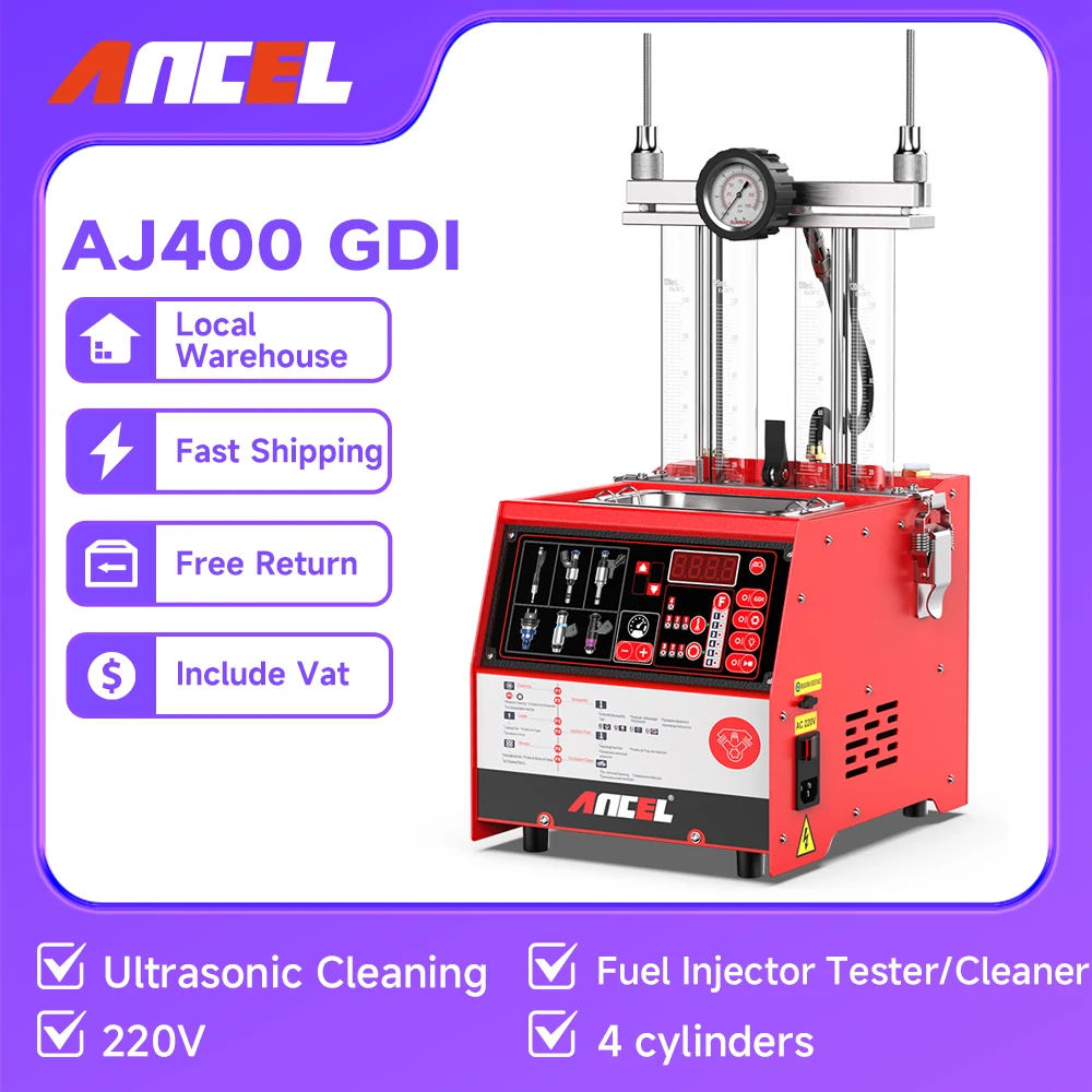 Ancel AJ400 GDI Fuel Injector Tester Cleaner EFI FEI Cleaner Ultrasonic Cleaning Gasoline Auto Tool for Car 4-Cylinders 220V