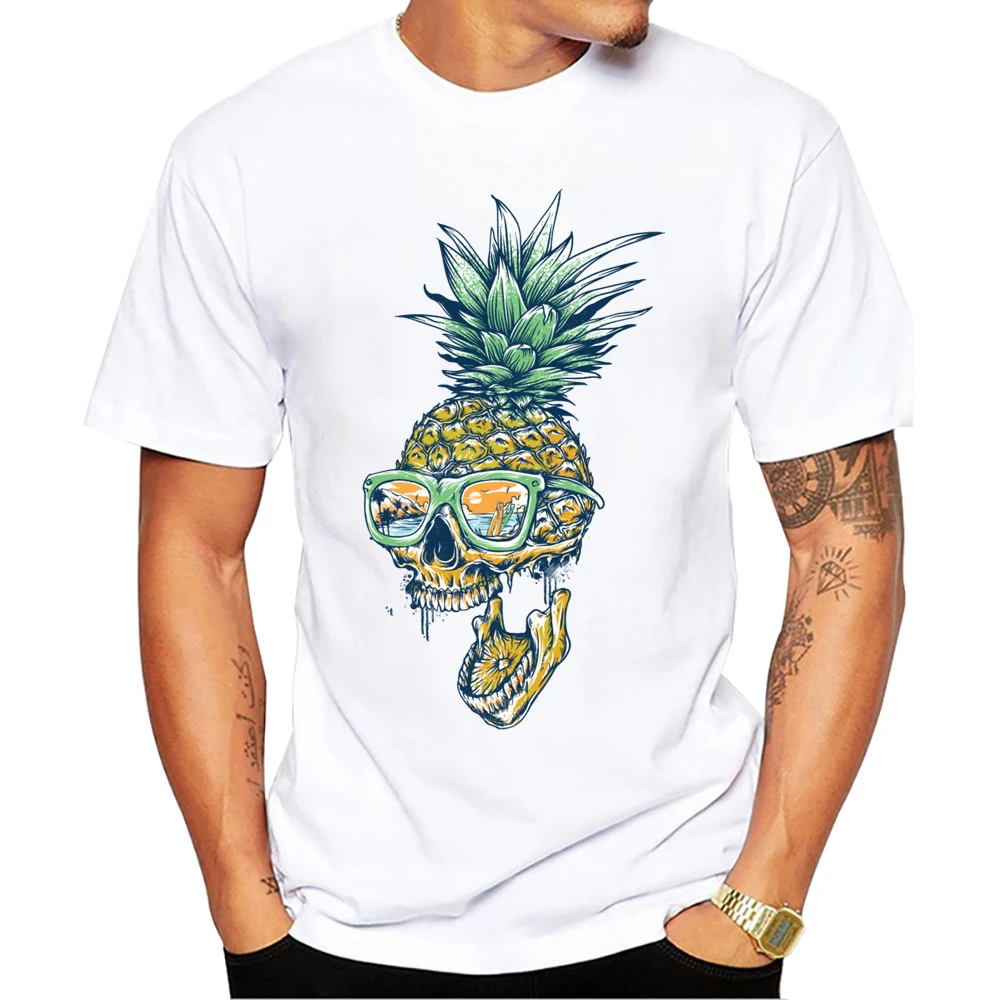 TEEHUB Hot Sale Fashion Summer Pineapple Men T-Shirt Pineapple Skull Printed Holiday T Shirts Short Sleeve Tshirts Harajuku Tee