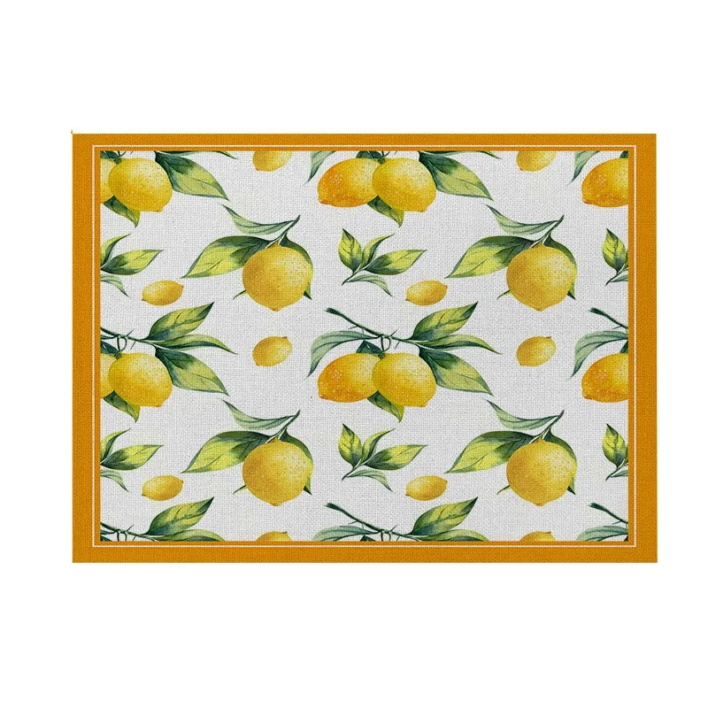 Summer Lemon Placemats Set of 4 6 8 Mediterranean Citrus Green Leaves Table Mats Washable Linen Dining Room Heat Resistant