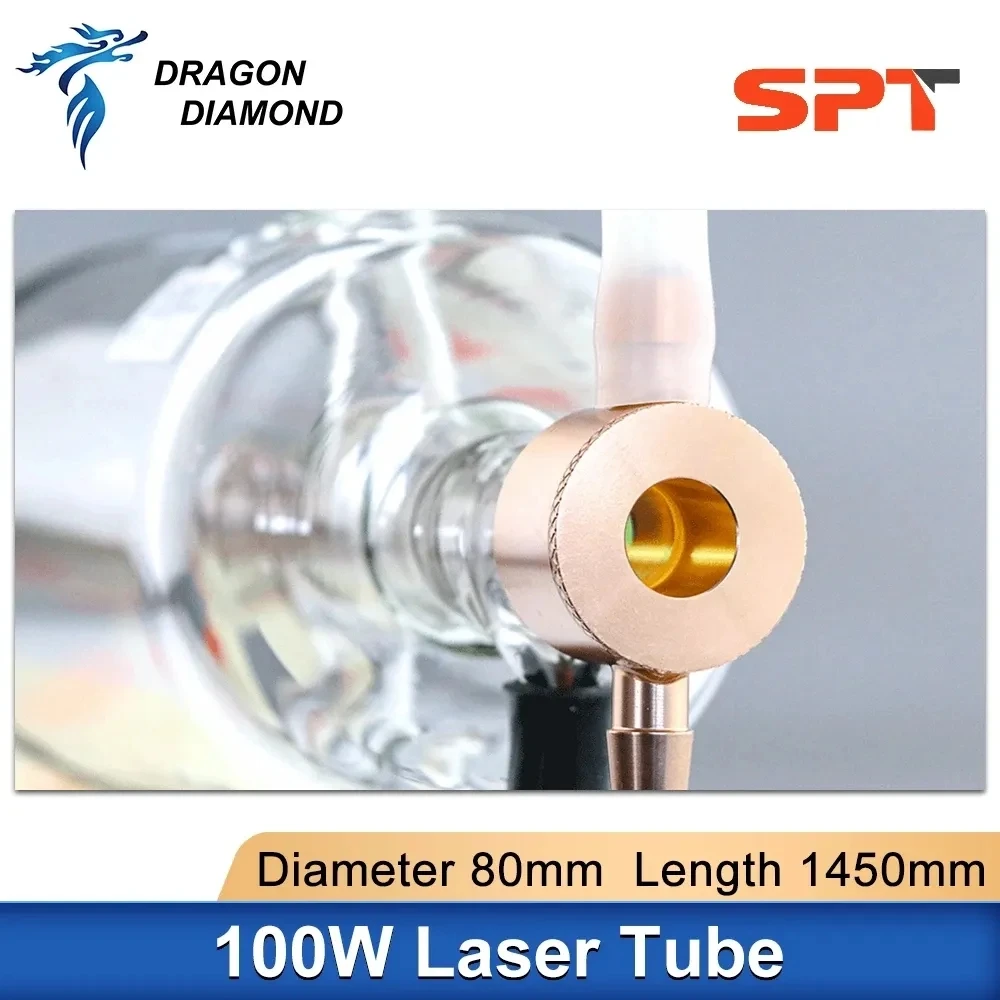 Tubo láser Co2, 100-130W, SPT C100 Dia Fuente de alimentación láser Co2 para máquina de corte y grabado láser, 80mm de longitud, 1450mm, 100W, 130W