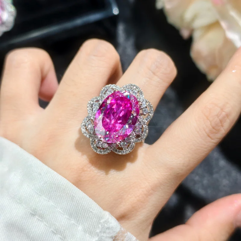 

High-end Starry Sky Cut Rose Red Zircon Large Carat Luxurious Full Diamond Jewelry Women's Daily Banquet Three-piece Set