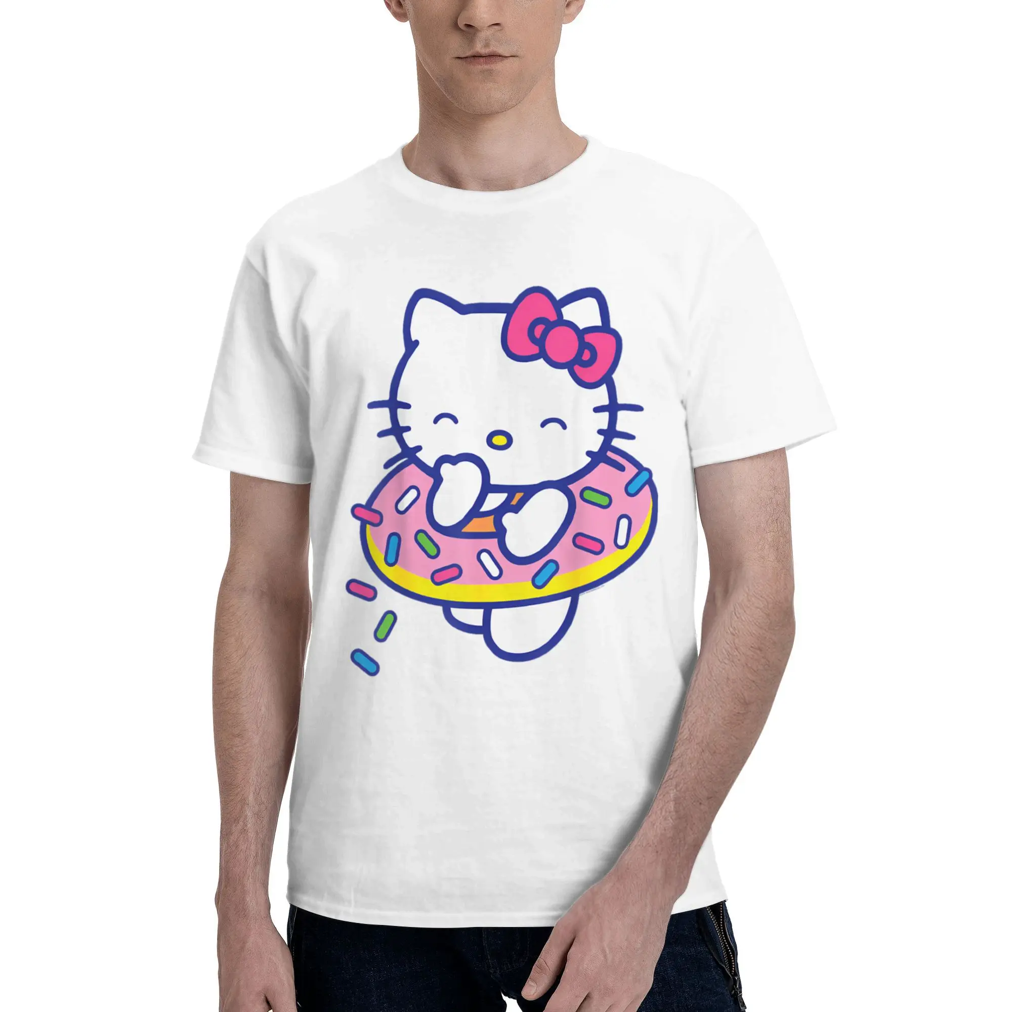 

Hello Kitty Donut Sprinkles Floaty Summer Swimming Tee Shirt for Men Women Gift Idea T Shirts 100% Cotton Clothing